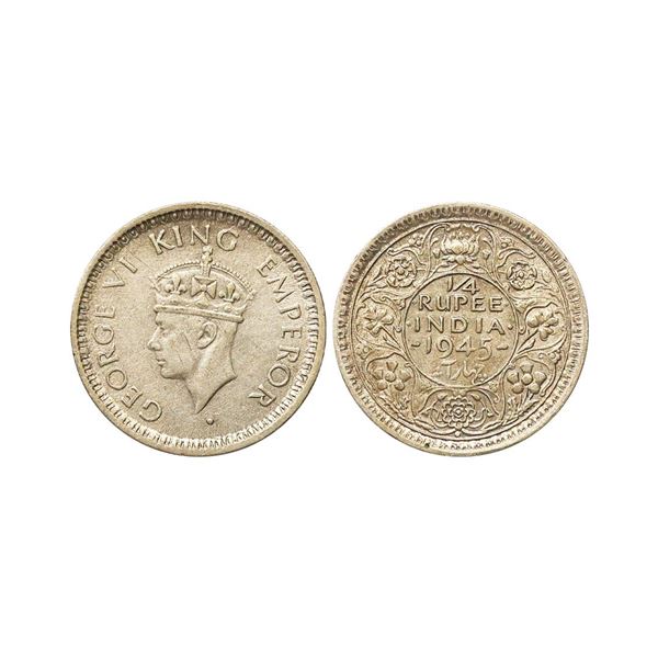 George VI King Empreor, 52% Silver 1/4 Rupee, 1945, Bombay Mint