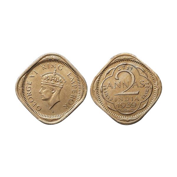 George VI King Emperor, Copper-Nickel, 2 Annas, 1939, Calcutta Mint