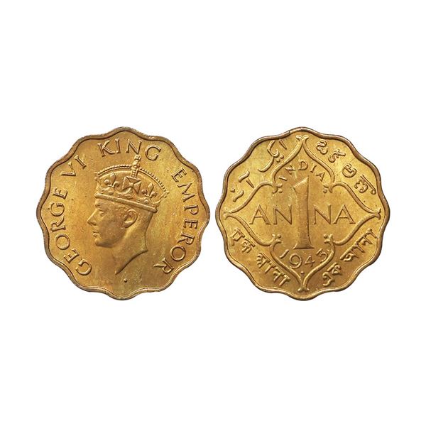 George VI King Emperor, Nickel-Bress, 1 Anna, 1943, Bombay Mint
