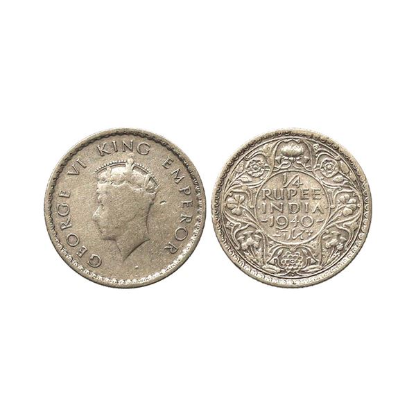 George VI King Emperor, Silver 1/4 Rupee, 1940, Bombay Mint