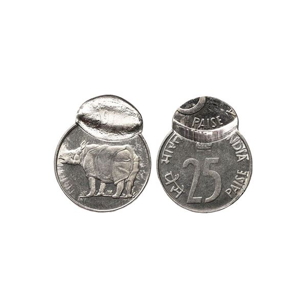 Republic India, 25 Paise, Steel, Raino, 1991, Calcutta Mint, Double Strike Error, 2.86grams