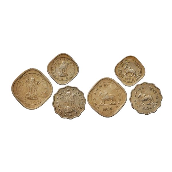 Republic India, Set of 3, Cupro Nickel 2 Annas, 1 Anna & Half Anna, 1954