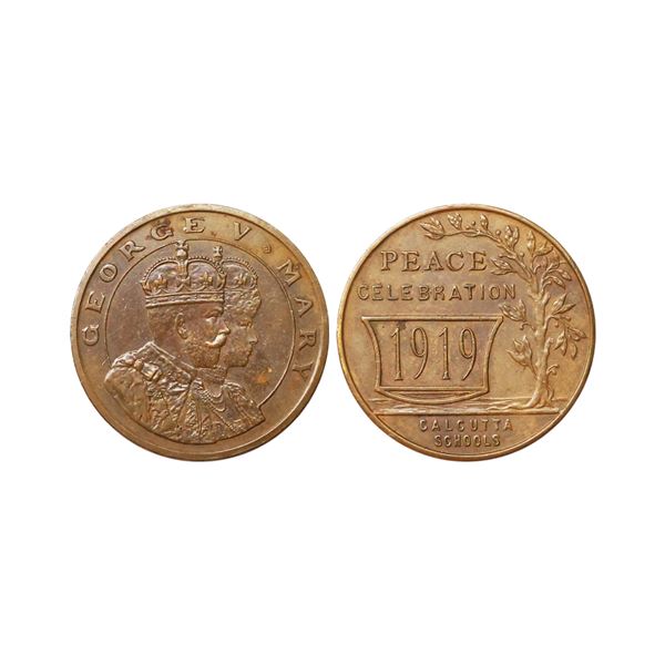 British India, Peace Celebration, Copper Medal, obv. conjoined busts of George V and Mary
