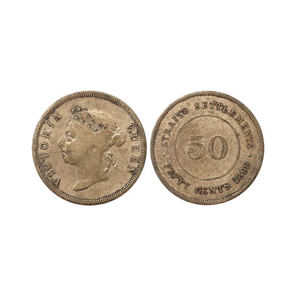 British Malaysia, Straits Settlements, Victoria Queen, Silver 50 Cents, 1889