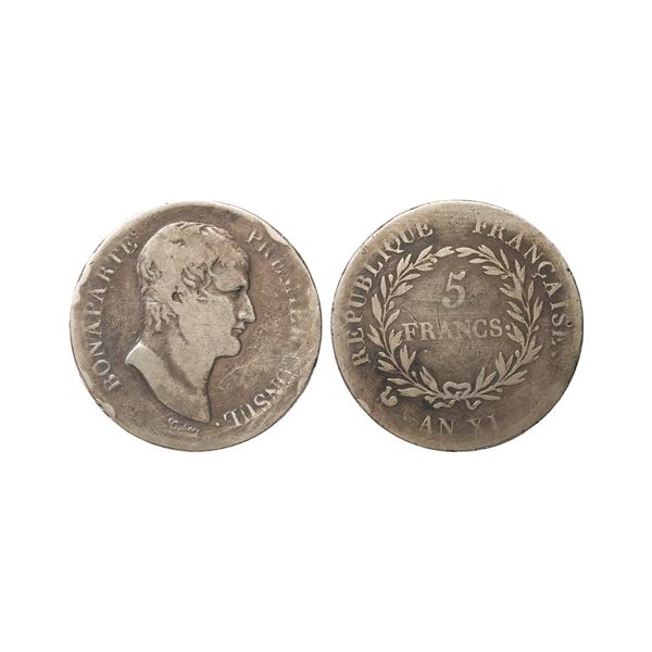 France, Napoleon I, Bonaparte Premier Consul, Silver 5 Francs, ' AN XI ', 24.27grams