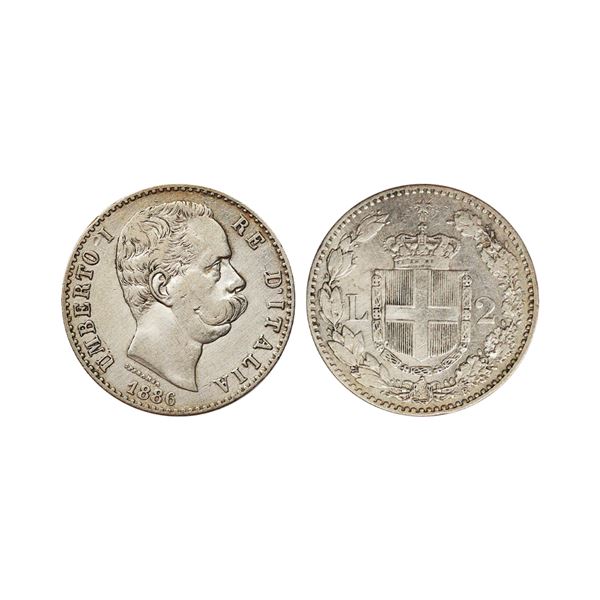 Italy, Umberto I, Silver 2 Lire, 1886, 9.87gms,