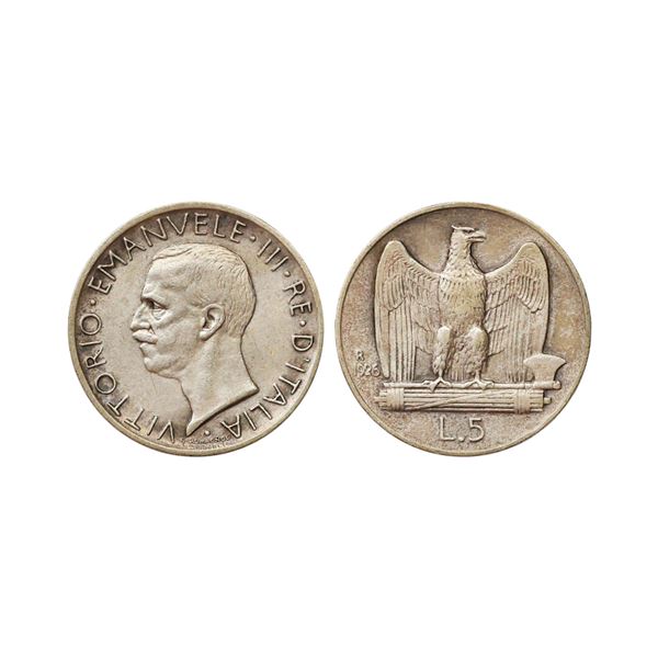 Italy, Victor Emmanuel III, 1926, Silver 5 Lire, 4.97gms