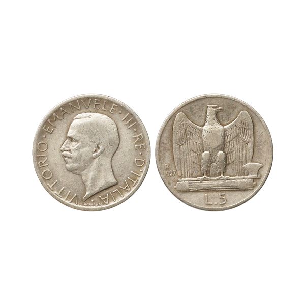 Italy, Vittorio Emanuele III, 1927, Silver 5 Lire