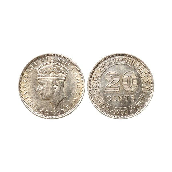 Malaya (British Malaysia), George VI, 1939, Silver 20 Cents