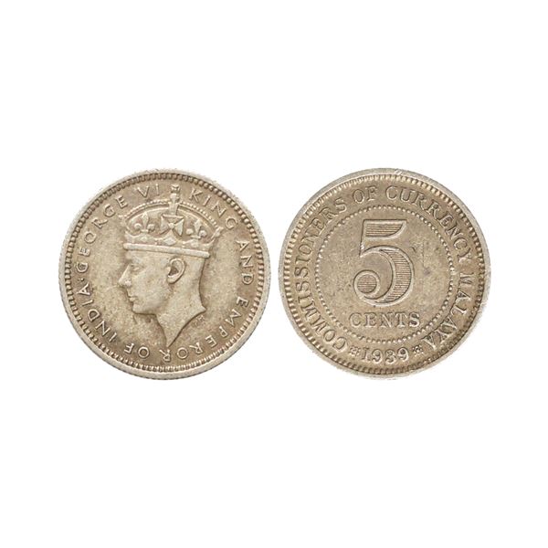 Malaya (British Malaysia), George VI, 1939, Silver 5 Cents