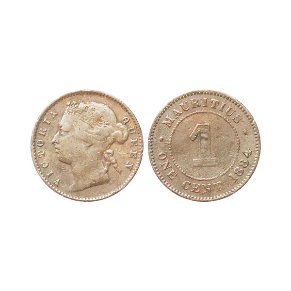 Mauritius, Victoria Queen, Bronze 1 Cent, Obv. Portrait of Queen Victoria facing left, Rev. Denomina