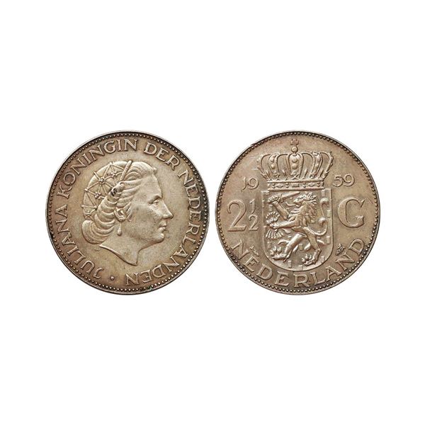 Netherlands, Queen Juliana, 1959, Nickel 2½ Gulden, 14.99g, Obv. Head of Queen Julian