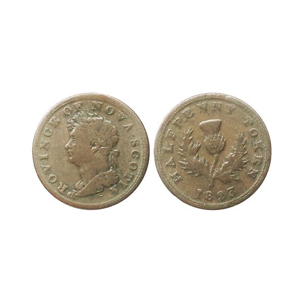 Nova Scotia, George IV, Copper ½ Penny, 1823, Emergency coinage, Obv. Left-looking wr
