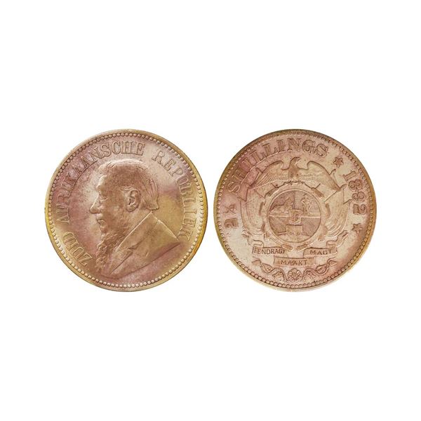 South African Republic ( pre-Union), 92.5% Silver 2½ Shillings, 1892, Obv. Bearded bu