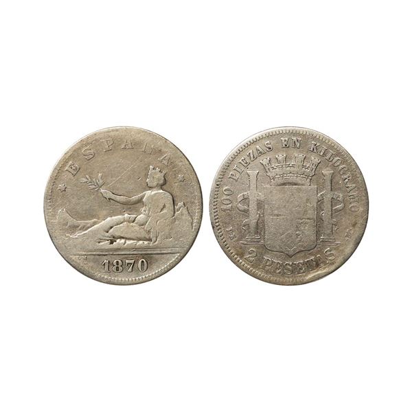 Spain, Alfonso XIII, 3rd portrait, 1870, Silver 1 Peseta, Obv. Head of King Alfonso XIII a