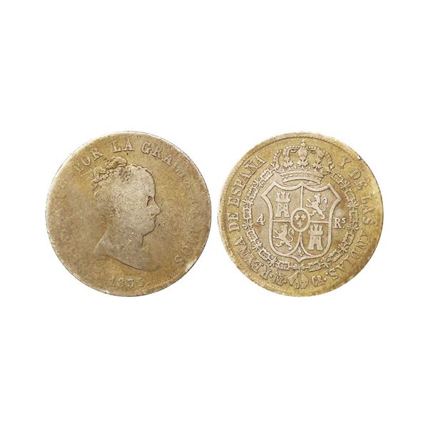 Spain, Isabella II DIOS, 1835, Silver 4 Reales Vellon, Obv. Head of Queen Isabella II faci