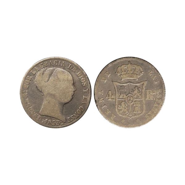 Spain, Isabella II, 1853, Silver 4 Reales, Obv.Young head of Queen Isabella II facing righ