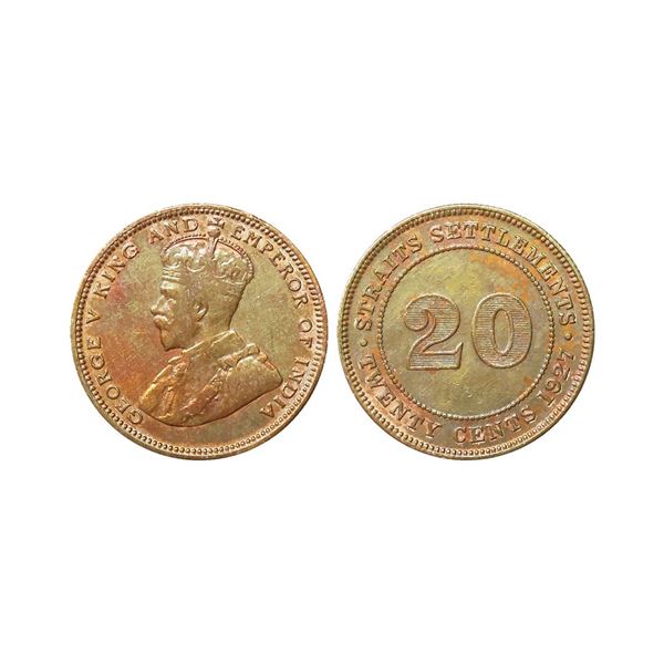 Straits Settlements, British Malaysia, 1927, Billon 20 Cents, Obv. Crowned bust facing lef