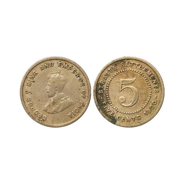 Straits Settlements, British Malaysia, George V, 1920, Copper-nickel 5 Cents, Obv. Crowned