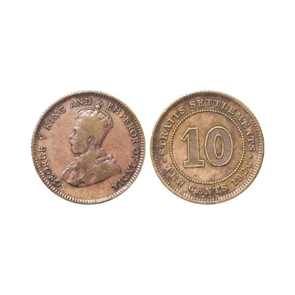Straits Settlements, British Malaysia, George V, Billon, 10 Cents, Obv. Crowned bust facin