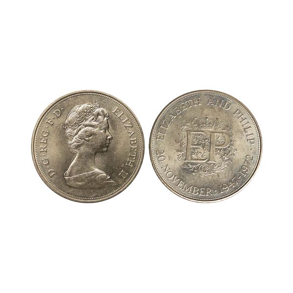 United Kingdom, Elizabeth II, Silver Wedding, 1972, Copper-nickel 25 Pence, Commemorative issue of 2