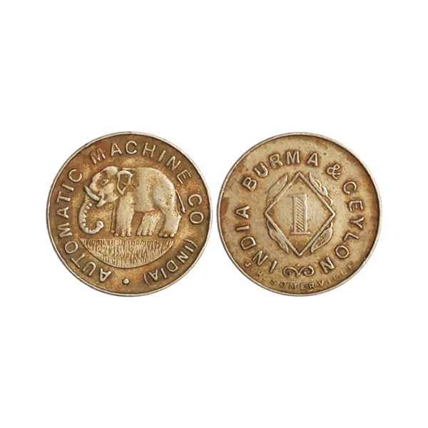 British India, Automatic Machine Co., Dispenser Tokens, Copper-nickel 1 Cent, 3.05gms