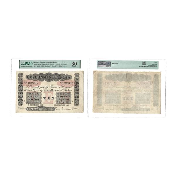 Government of India, Uniface, Rupees 10, red under print, Calcutta Circle, 9 December 1910, signed R