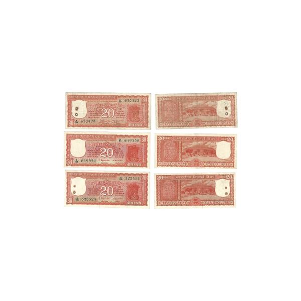 20 Rupees, 1970-1972, Set of 2 Notes, Signed S. Jagannathan ( Governor), Serial No. A39 650423; A98