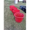 Image 1 : (4) Red Feed Tubs-1 cracked bottom