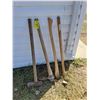 Image 1 : (2) Wooden Axe Handles,  Pick,  Sledge Hammer