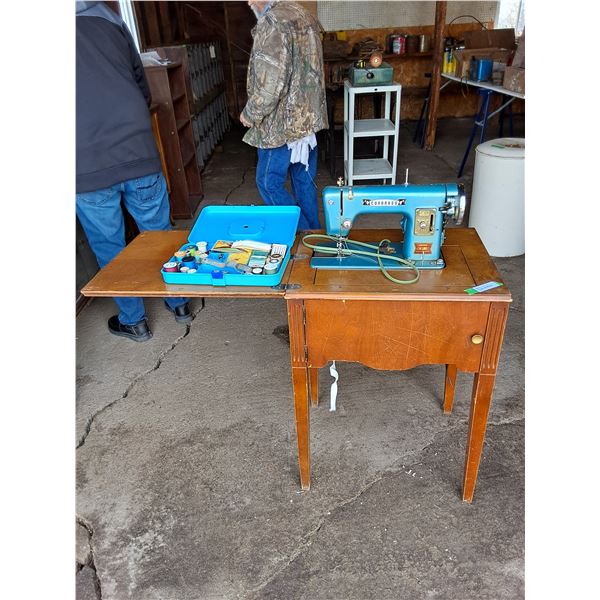 Vintage Coronado Sewing Machine in Cabinet & Notions