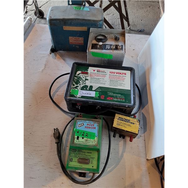 (3) Electric Fencers, Combine Grain Monitor, Voltage Converter