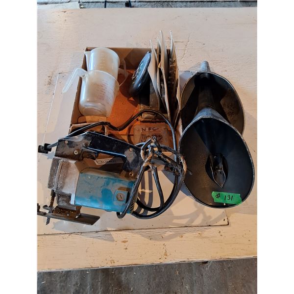 (2) Metal Funnels,  50ft Tape Measure, Misc