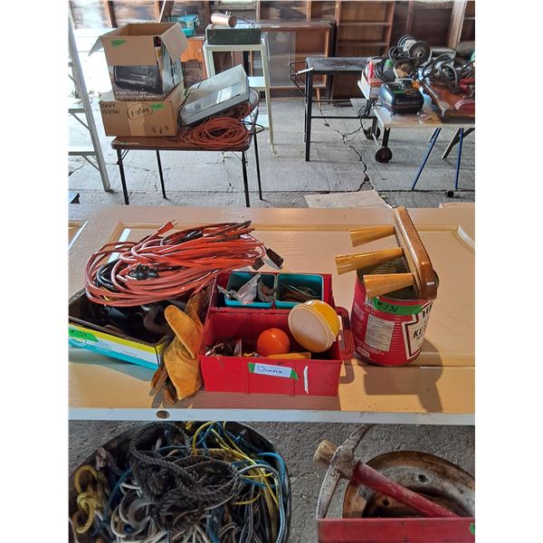 Assorted Wire,  Cords, Bolts, Gloves-S orM