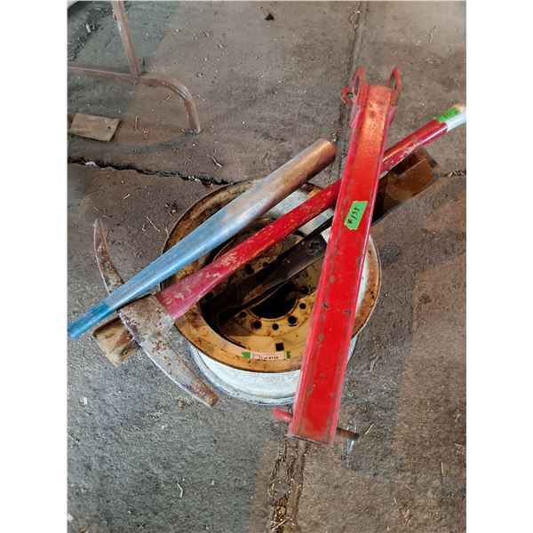 8 hole 15" Implement Rim , pick, (2)21" Mower Blades, Aluminum Bat