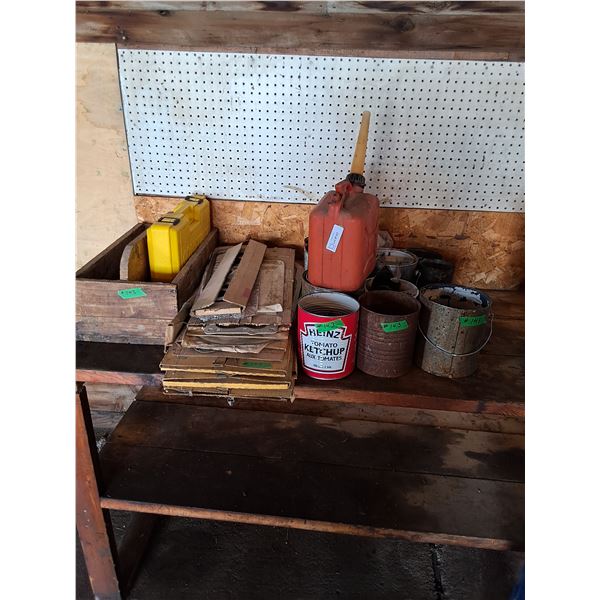 Small Gas Can, Multi Kind Nails, Bolts, Baskets, Wood Box