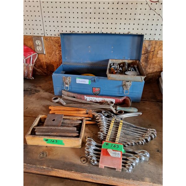 Sockets, 19" Steel Tool Box, Wrenches- Combo, Flare Pipe Wrenches