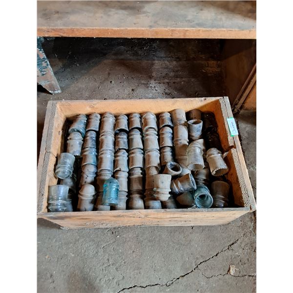 Large Box of Glass Insulators & Crate