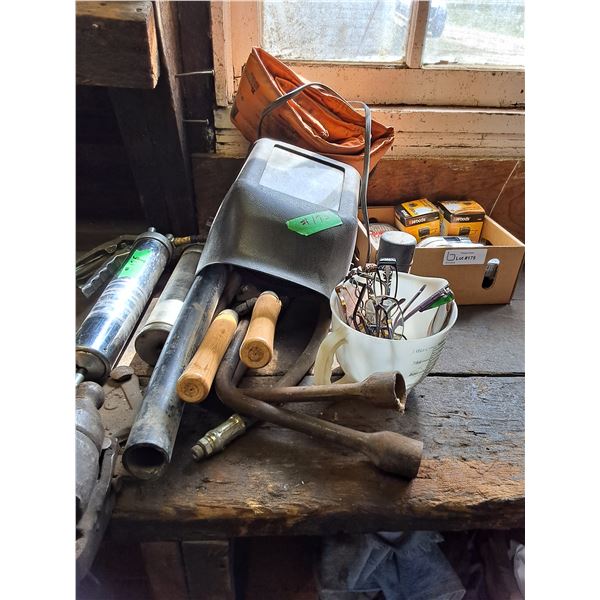 Welding Helmet,  Battery Warmer, Chalk Line,  Grease Guns