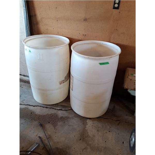 (2) 200L White Poly Rain Barrels