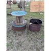 Image 1 : Rusty Half Barrel,  Lg. Wire Wooden Spool