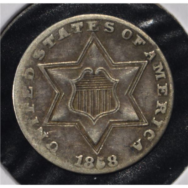 1858 3-CENT SILVER XF