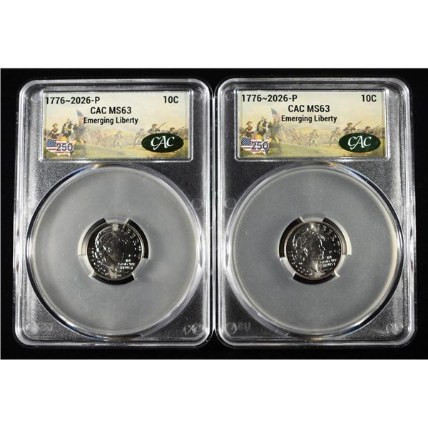 (2) 1776-2026 EMERGING LIBERTY DIMES CAC MS-63