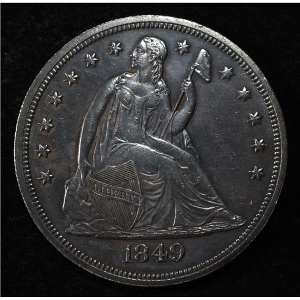 1849 SEATED DOLLAR NICE ORIG UNC PL SURFACES