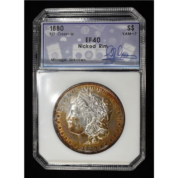 1880 8/7 CROSSBAR MORGAN DOLLAR PCI XF NICKED RIM
