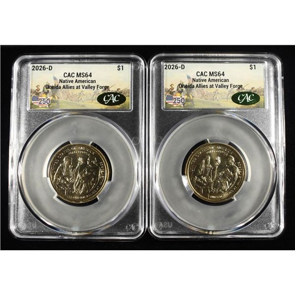 (2) 2026-D NATIVE AMERICAN DOLLARS CAC MS-64