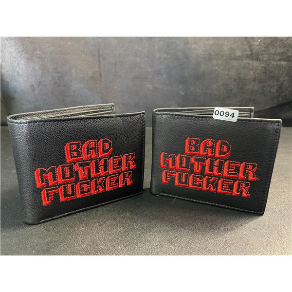 Lot of 2 Pulp Fiction "Bad Mother Fucker" Men's Leather Bifold Wallets - Black/Red - New!