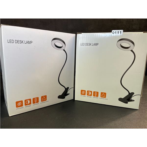 Lot of 2 LED Desk Lamps - Flexible Gooseneck Design, Clamps on Anywhere! (Black) - New