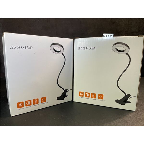 Lot of 2 LED Desk Lamps - Flexible Gooseneck Design, Clamps on Anywhere! (Black) - New
