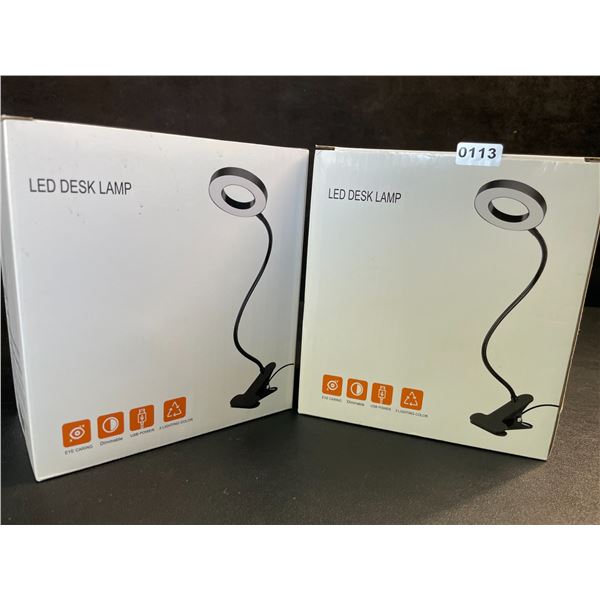 Lot of 2 LED Desk Lamps - Flexible Gooseneck Design, Clamps on Anywhere! (Black) - New